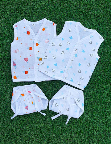 MUSLIN BUTTON JABLA AND NAPPY PACK OF 2