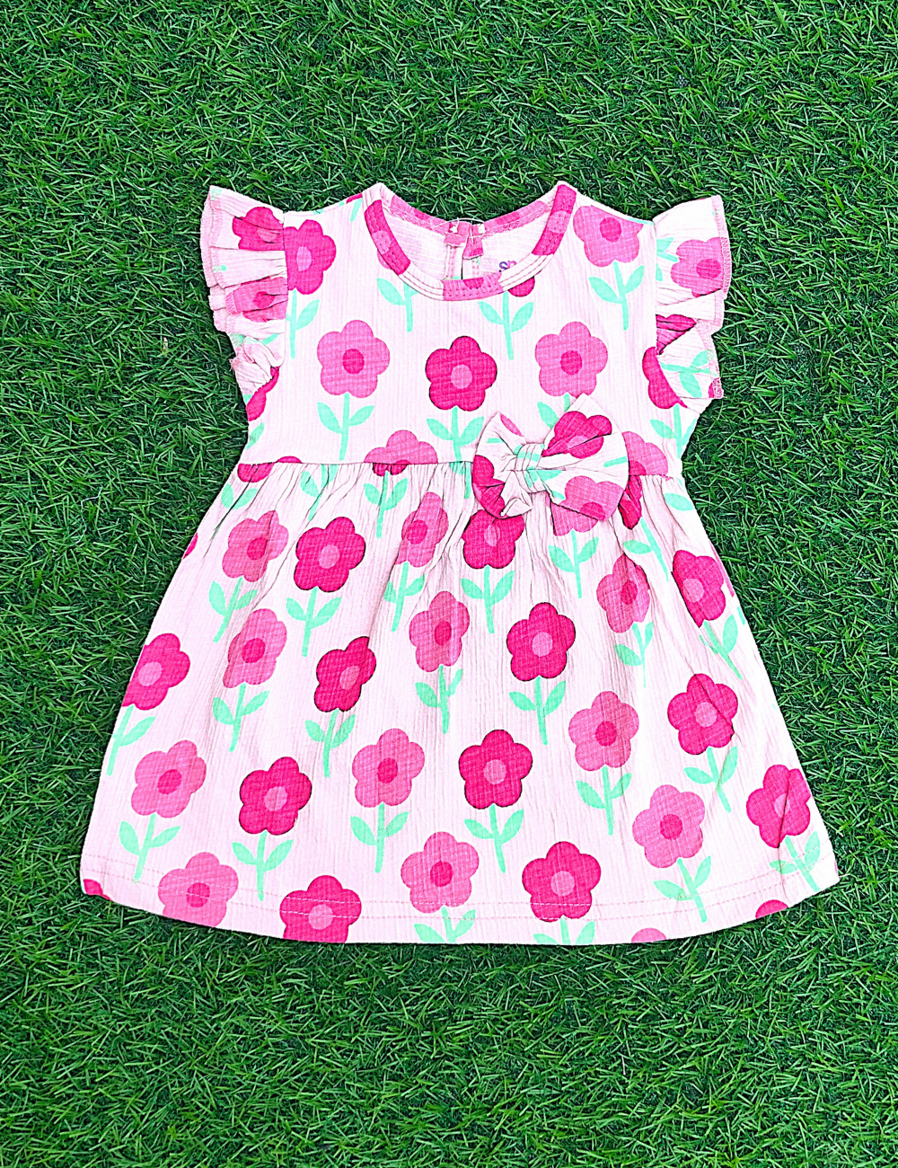 Popcorn Floral Frock- Pink