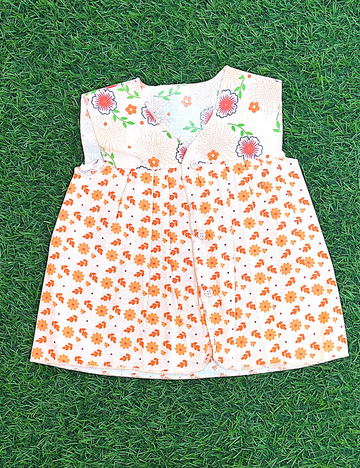 Soft, Stylish & Comfortable-Orange Floral Sleeveless Frocks