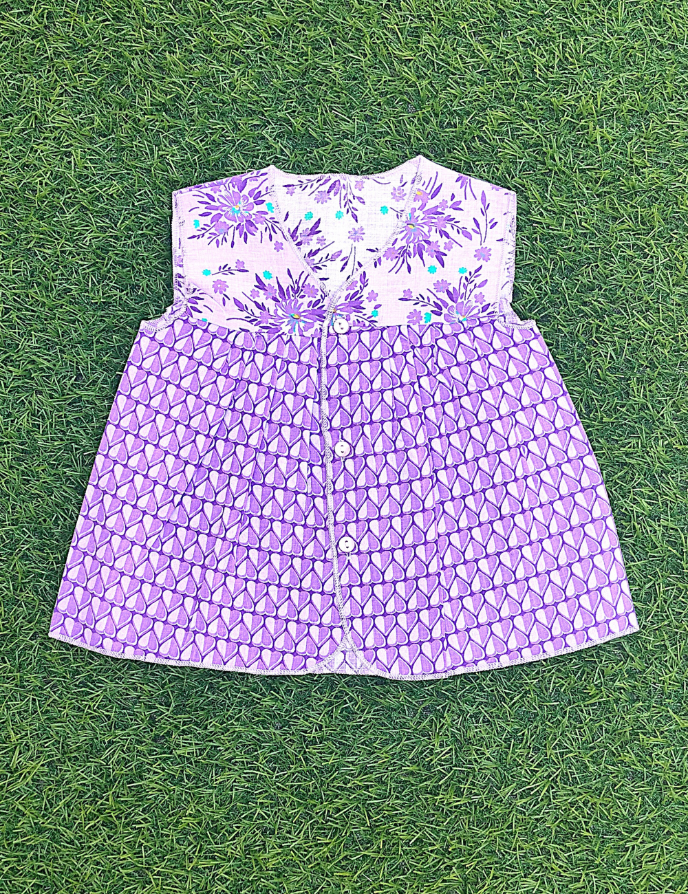 Soft, Stylish & Comfortable-Purple Floral  Sleeveless Frocks