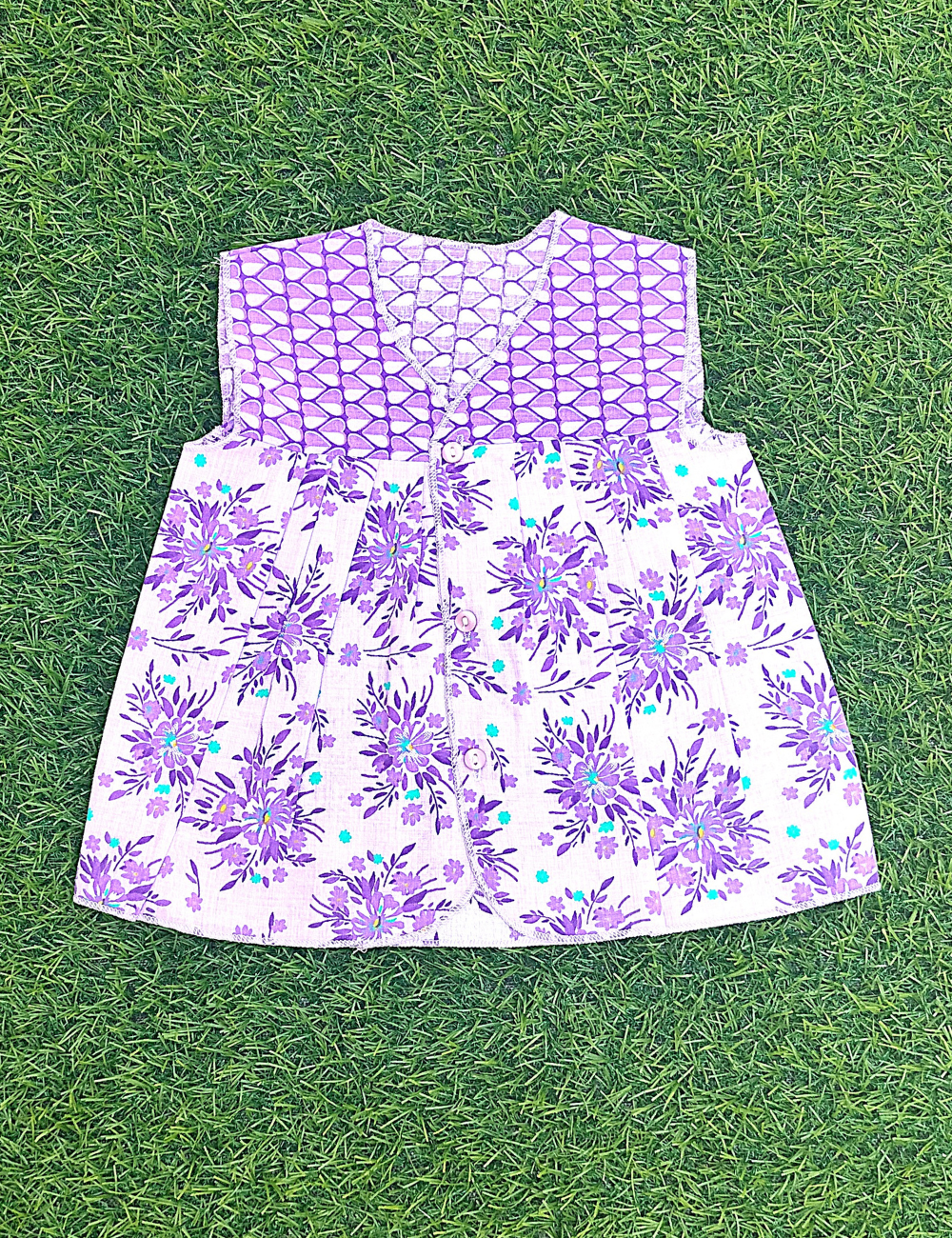 Soft, Stylish & Comfortable-Purple Floral  Sleeveless Frocks