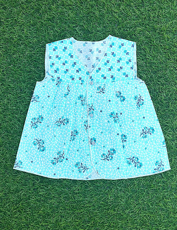 Soft, Stylish & Comfortable-Sky Blue Floral  Sleeveless Frocks