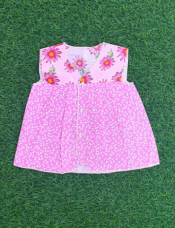 Soft, Stylish & Comfortable-Pink Floral  Sleeveless Frocks