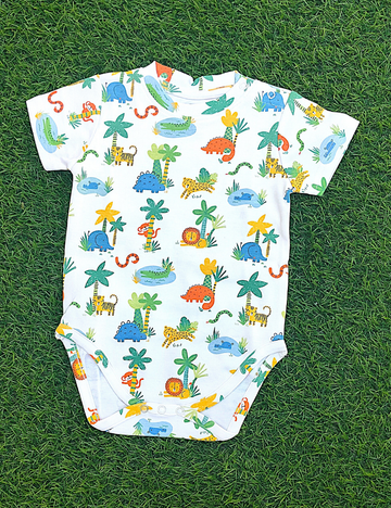 SHORT SLEEVE ROMPERS-TREE & ANIMALS BASE