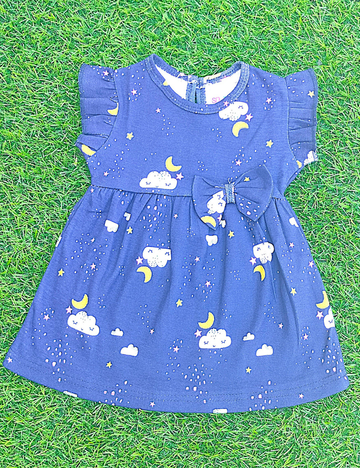 Cute & Adorable-Cloudy Moon Printed Frock