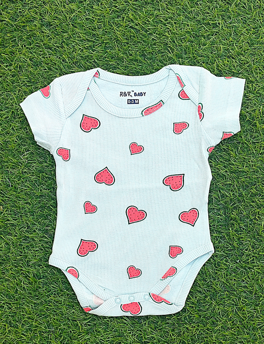 SHORT SLEEVE ROMPERS-HEART MELON